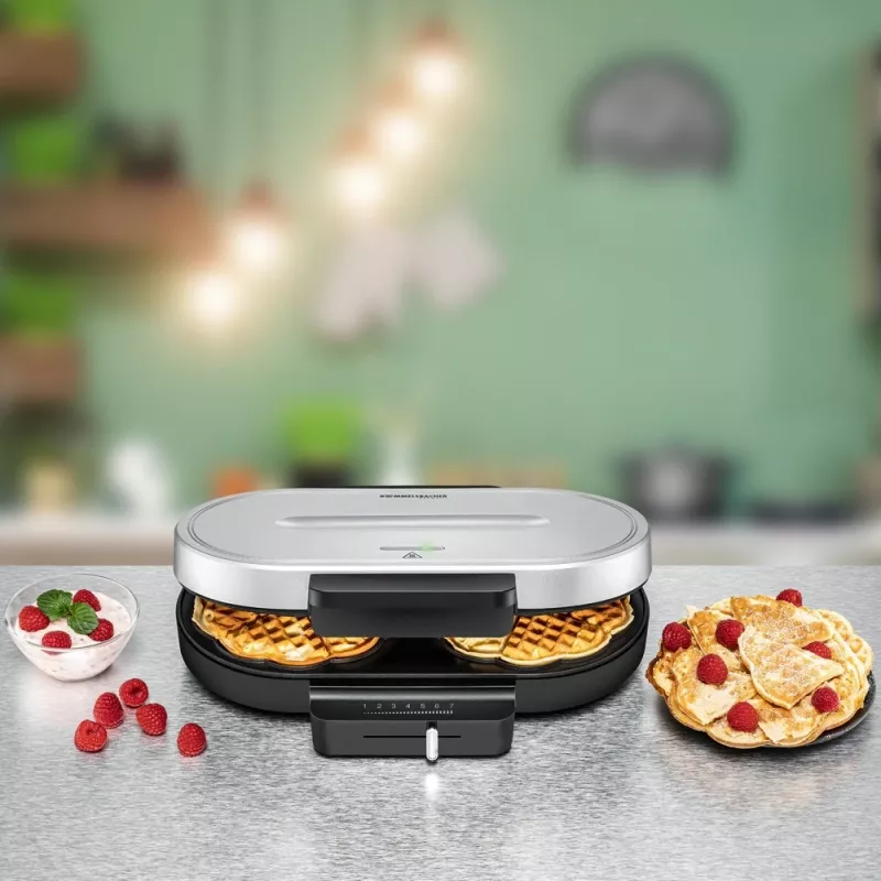 Vafeļu gludeklis Rommelsbacher WA 1250, 2 vafeles, 1250 W, sudraba