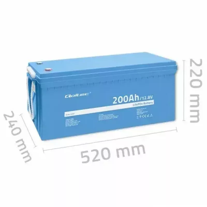 Qoltec 53707 Litija dzelzs fosfāta akumulators 200 Ah 12,8 V
