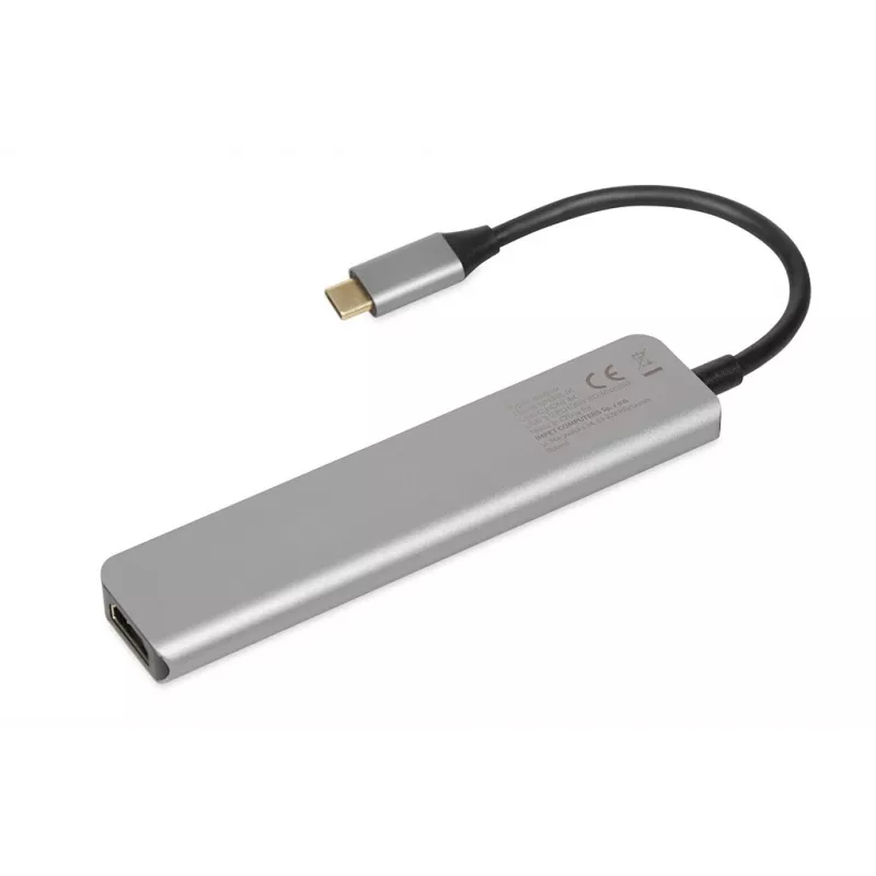Docking centrs IBOX IUH3SL4K USB Type-C 5 Gbit/s, HDMI 4K@30Hz, PD līdz 100W, 2x USB-A, 2x USB-C, karšu lasītājs, sudrabs