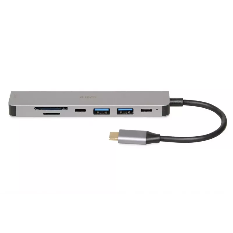 Docking centrs IBOX IUH3SL4K USB Type-C 5 Gbit/s, HDMI 4K@30Hz, PD līdz 100W, 2x USB-A, 2x USB-C, karšu lasītājs, sudrabs