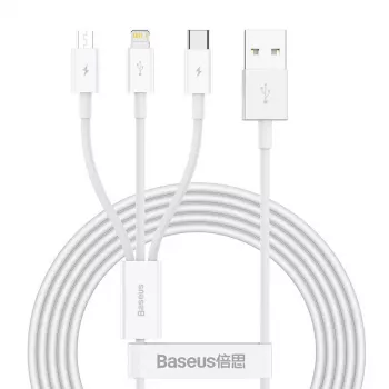 USB kabelis Baseus Superior USB 2.0 1,5m USB A – USB C / Micro USB / Lightning balts