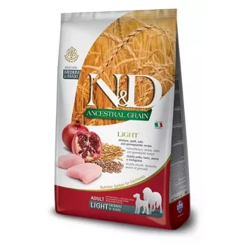 FARMINA N&D ANCESTRAL GRAIN DOG LIGHT - VISTA, SPELLS, AUZAS UN GRANĀTĀBOLS PIEAUGUŠIEM VIDĒJĀM UN LIELĀM ŠĶIRNĒM 12kg