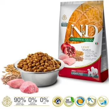 FARMINA N&D ANCESTRAL GRAIN DOG LIGHT - VISTA, SPELLS, AUZAS UN GRANĀTĀBOLS PIEAUGUŠIEM VIDĒJĀM UN LIELĀM ŠĶIRNĒM 12kg