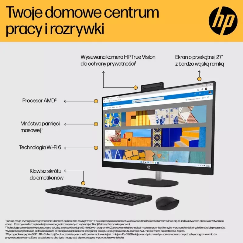 Viss-iekšā-Vienā PC HP 27-cr0222nw — AMD Ryzen 7 7730U, 16GB RAM, 512GB SSD, 27 inch FHD, Windows 11 Home, Wi‑Fi 6