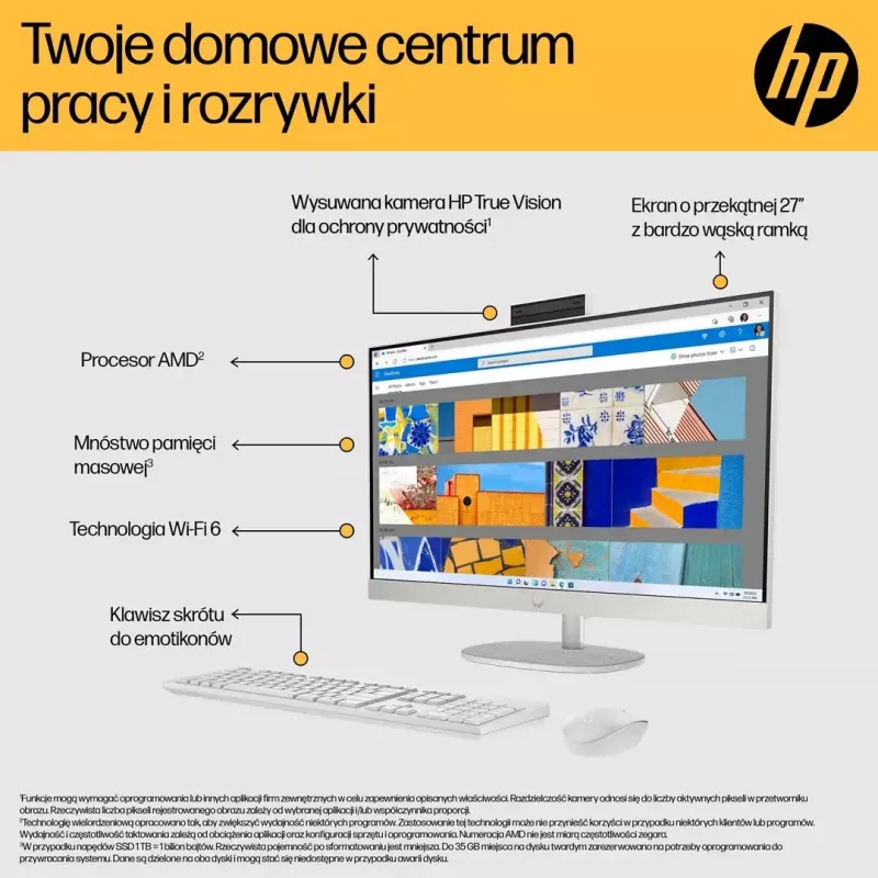 Viss-iekšā-Vienā PC HP 27-cr0222nw — AMD Ryzen 7 7730U, 16GB RAM, 512GB SSD, 27 inch FHD, Windows 11 Home, Wi‑Fi 6