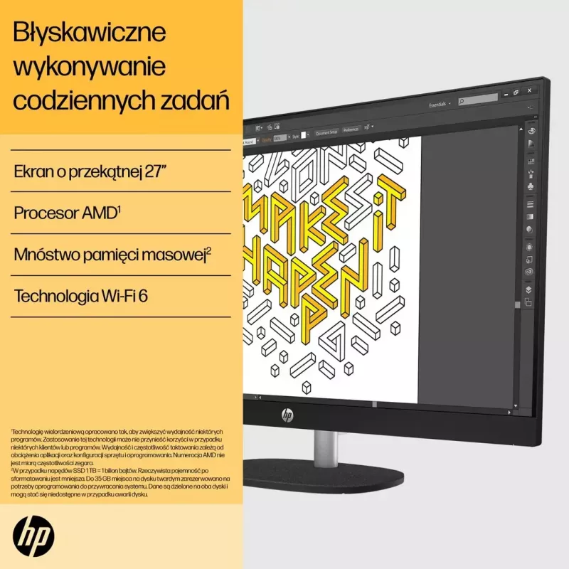 Viss-iekšā-Vienā PC HP 27-cr0222nw — AMD Ryzen 7 7730U, 16GB RAM, 512GB SSD, 27 inch FHD, Windows 11 Home, Wi‑Fi 6