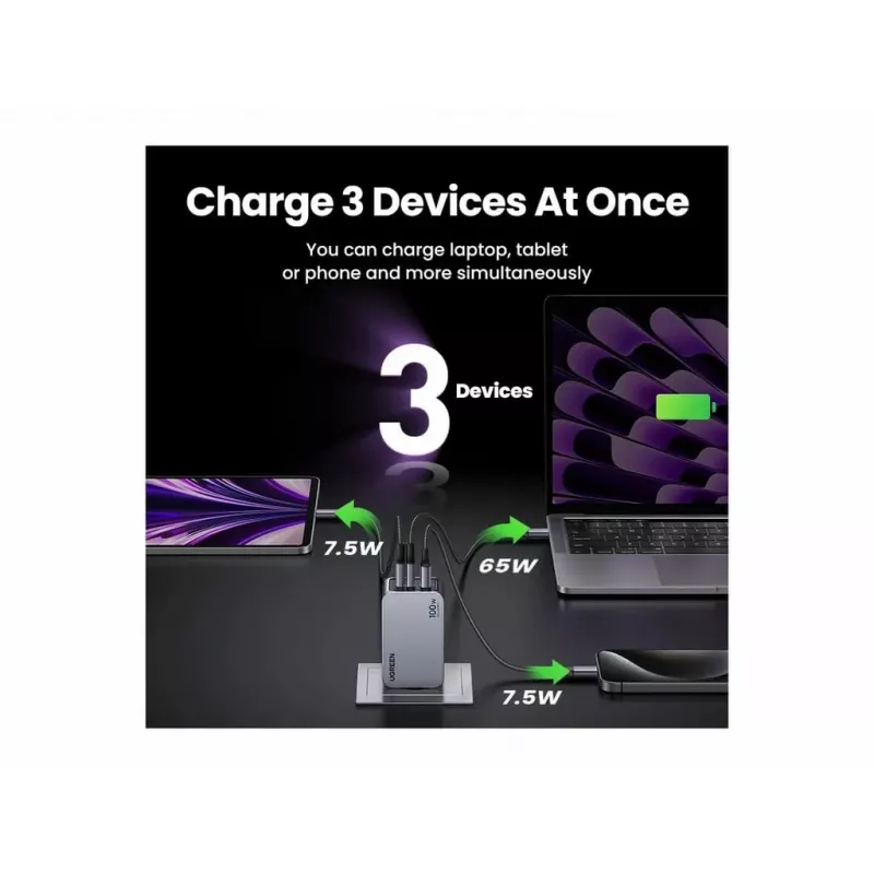 UGREEN Nexode Pro 3-Portu GaN ātrais lādētājs 2 USB Type-C