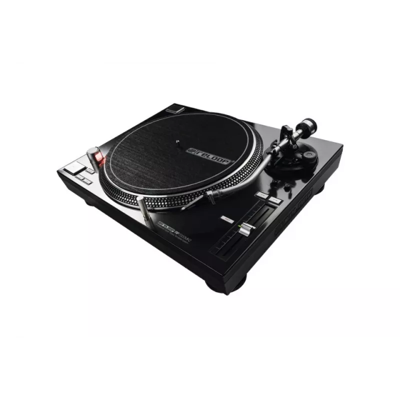 Profesionāls tiešās piedziņas DJ atskaņotājs Reloop RP-7000 MK2 — 33/45/78 RPM, S-veida tonearm, alumīnija plates, melns