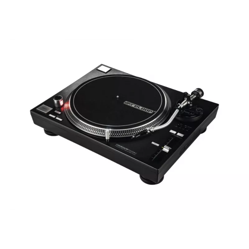 Profesionāls tiešās piedziņas DJ atskaņotājs Reloop RP-7000 MK2 — 33/45/78 RPM, S-veida tonearm, alumīnija plates, melns