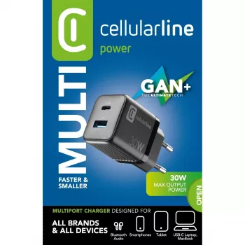 Cellularline USB lādētājs Multipower Micro 30W GaN 2 Porti PD