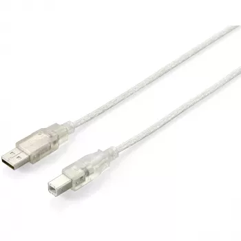 Equip USB kabelis - USB (vīriešu) uz USB Type B (vīriešu) - USB 2.0 - 5,0 m - Caurspīdīgs sudrabs (128652)