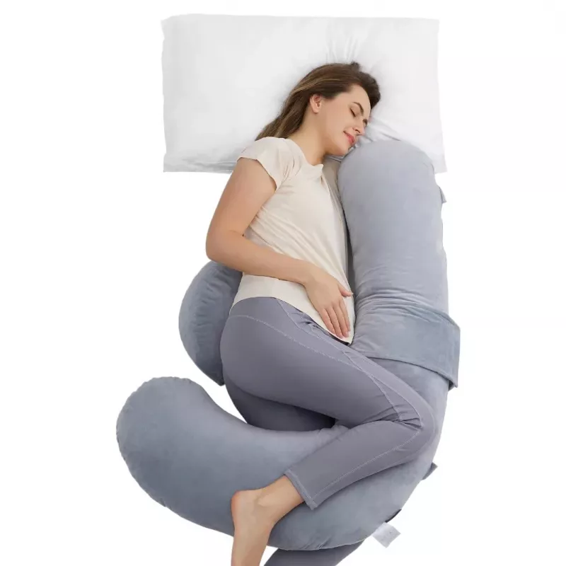 Momcozy PP007 F-veida grūtniecības spilvens, samta pelēks