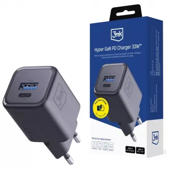 Lādētājs 3MK Hyper Charger PD 33W GaN QC4+ melns — 33W PD ātrais lādētājs ar GaN tehnoloģiju