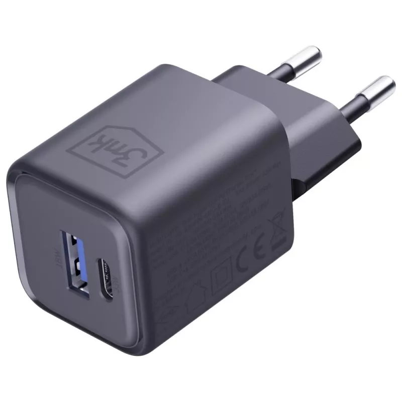 Lādētājs 3MK Hyper Charger PD 33W GaN QC4+ melns — 33W PD ātrais lādētājs ar GaN tehnoloģiju