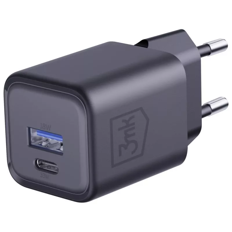 Lādētājs 3MK Hyper Charger PD 33W GaN QC4+ melns — 33W PD ātrais lādētājs ar GaN tehnoloģiju