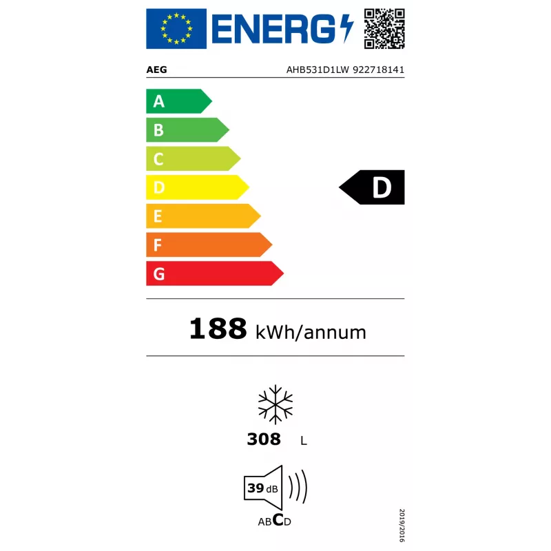Saldētavas lāde AEG AHB531D1LW – brīvi stāvoša, 308 L, 4*, 21 kg/24h, D energoklase, balta