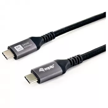 USB4 Gen3x2 C–C kabelis EQUIP 128380, 0,5 m, PD 3.1 240W, 40 Gbps, 8K/60Hz, Melns