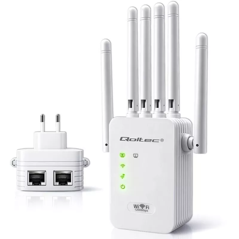 Wi‑Fi signāla pastiprinātājs QOLTEC AC1200 – divu joslu diapazona paplašinātājs