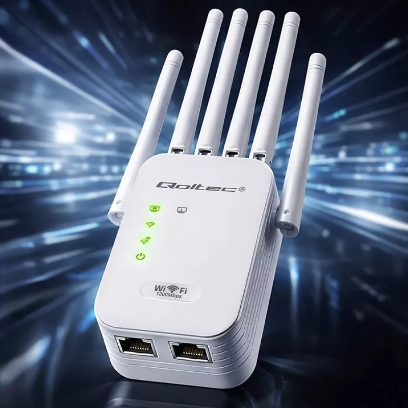 Wi‑Fi signāla pastiprinātājs QOLTEC AC1200 – divu joslu diapazona paplašinātājs