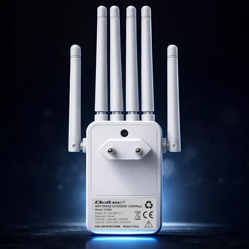 Wi‑Fi signāla pastiprinātājs QOLTEC AC1200 – divu joslu diapazona paplašinātājs