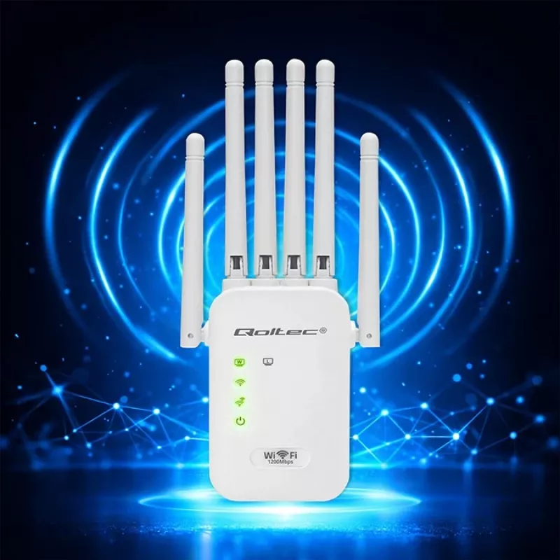 Wi‑Fi signāla pastiprinātājs QOLTEC AC1200 – divu joslu diapazona paplašinātājs