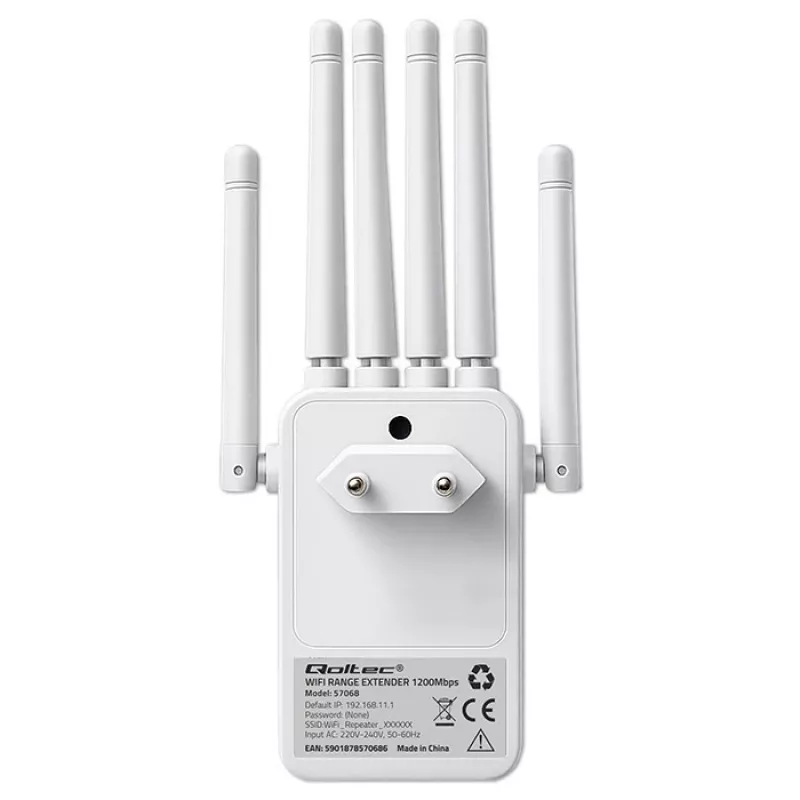 Wi‑Fi signāla pastiprinātājs QOLTEC AC1200 – divu joslu diapazona paplašinātājs