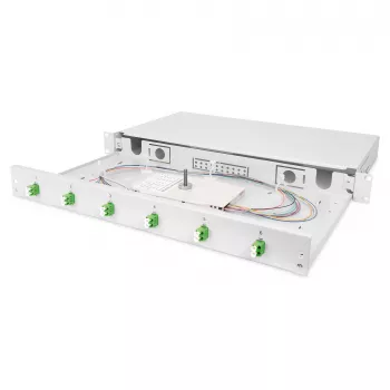 Šķiedru optikas sadales kārba DIGITUS DN-96330/9APC 1U, 6x LC-APC DX, OS2, polimērs/tērauds, gaiši pelēka