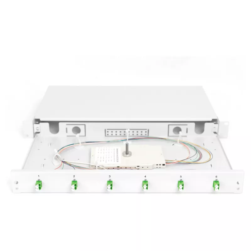 Šķiedru optikas sadales kārba DIGITUS DN-96330/9APC 1U, 6x LC-APC DX, OS2, polimērs/tērauds, gaiši pelēka