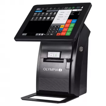 Viss-vienā skārienjūtīgais terminālis Olympia T210 10 collu (25,4 cm) LCD, Android 11, termopārsūtīšanas printeris, 8 cm platums, melns