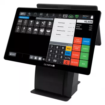 Viss-vienā Olympia T215DK 15 collu (38,1 cm) skārienekrāns Android 11, tiešās termodrukas printeris 8 cm, melns