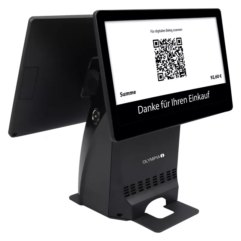 Viss-vienā Olympia T215DK 15 collu (38,1 cm) skārienekrāns Android 11, tiešās termodrukas printeris 8 cm, melns