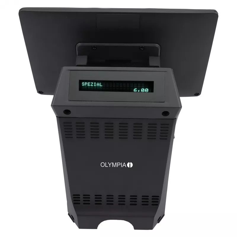 Viss-vienā Olympia T215DK 15 collu (38,1 cm) skārienekrāns Android 11, tiešās termodrukas printeris 8 cm, melns