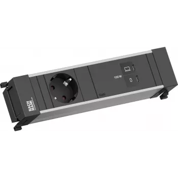 Iebūvējamais strāvas modulis Bachmann BM0023854 ar 1x CEE7/3 kontaktligzdu un 1x USB-C uz USB-C 100W kabeli, L=0.2m