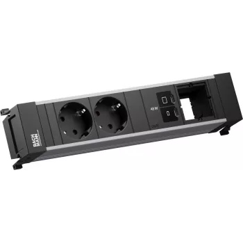 Bachmann BM0024207 strāvas rāmis ar 2x CEE7/3 kontaktligzdām, 1x USB-C PD 45W, 1x savienotāja moduli, 0.2 m kabelis