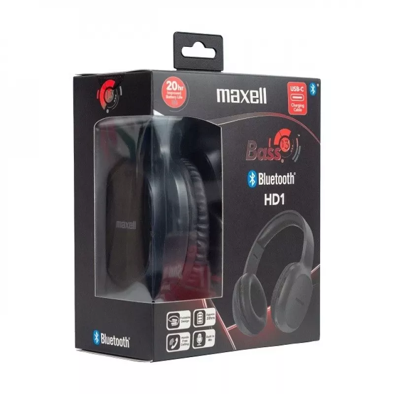 MAXELL MAXELL HD1 BASS Bluetooth austiņas ar USB-C uzlādi, basu fokusēta skaņa, bezvadu over-ear dizains