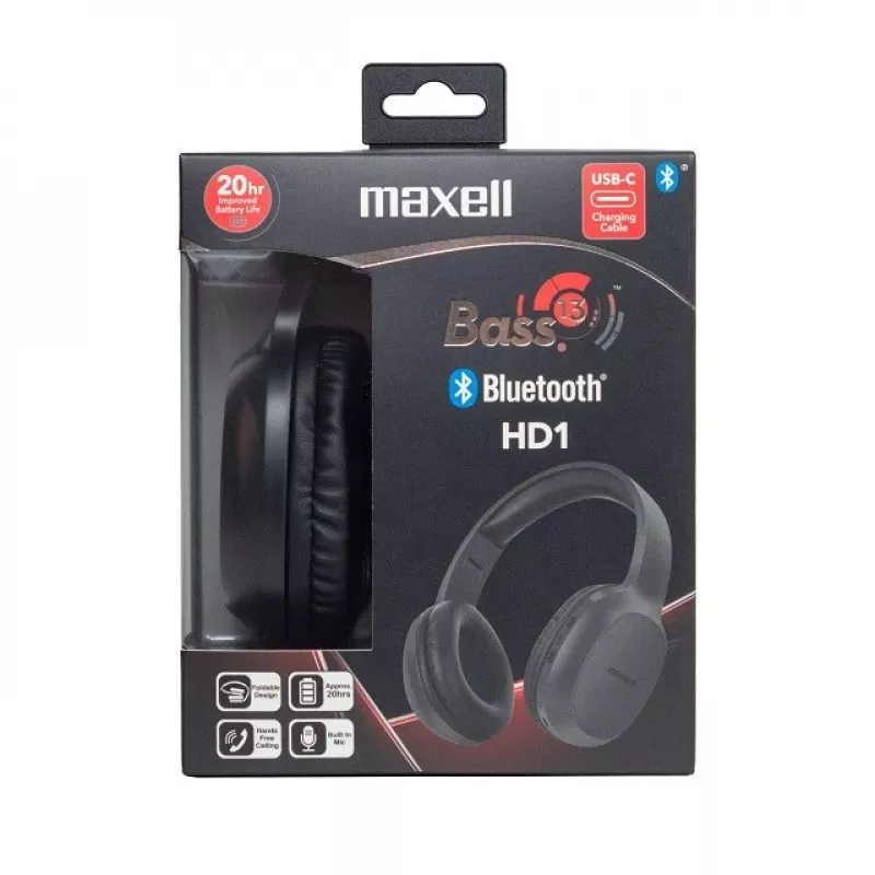 MAXELL MAXELL HD1 BASS Bluetooth austiņas ar USB-C uzlādi, basu fokusēta skaņa, bezvadu over-ear dizains