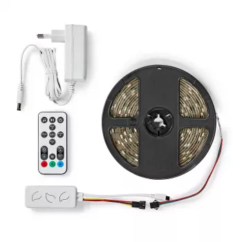 Nedis WIFILS51CRGB viedā LED lente — Wi‑Fi, RGB, 24 W, 1 m kabelis, 12 mm platums