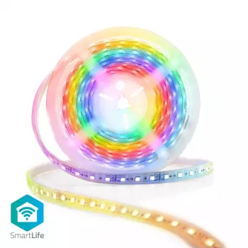 Nedis WIFILS51CRGB viedā LED lente — Wi‑Fi, RGB, 24 W, 1 m kabelis, 12 mm platums