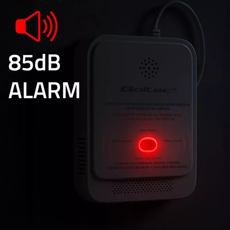 Gāzes un oglekļa monoksīda noplūdes detektors QOLTEC 52654 — dabasgāzes un CO sensors