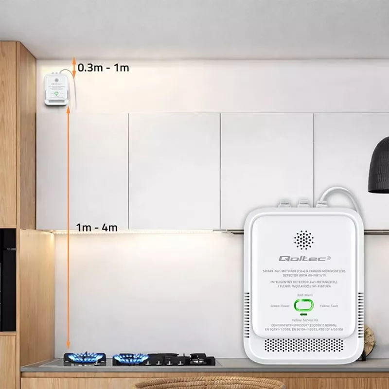 Gāzes un oglekļa monoksīda noplūdes detektors QOLTEC 52654 — dabasgāzes un CO sensors