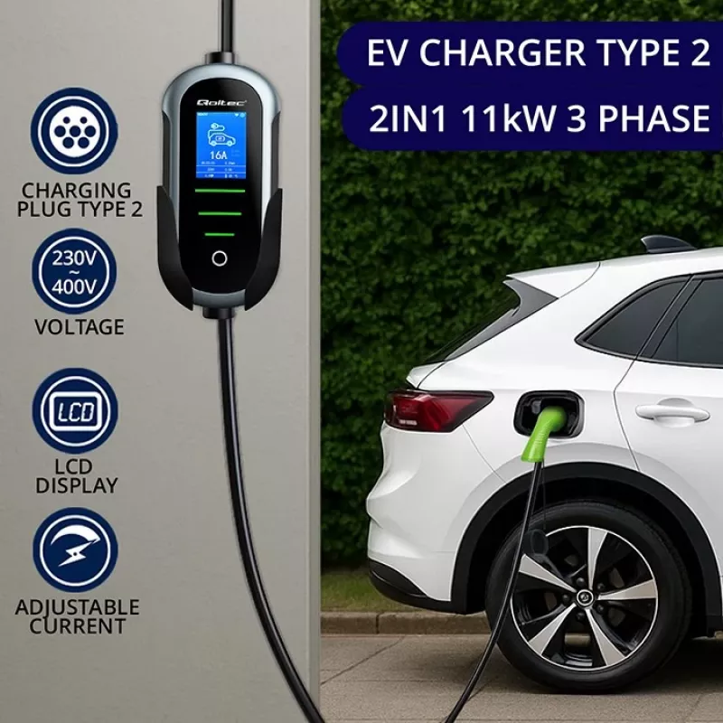 Elektroauto lādētājs QOLTEC 11 kW 400 V CEE 16 A ar WiFi