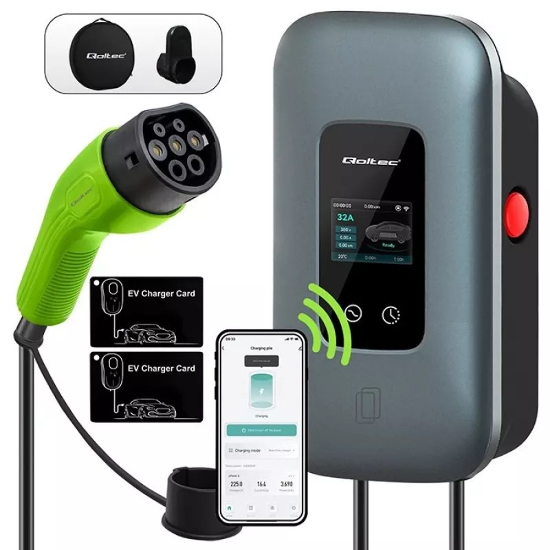 EV uzlādes stacija QOLTEC 3-fāžu 22 kW 32 A ar WiFi (modelis 52723)