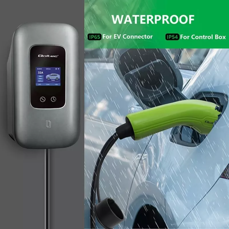 EV uzlādes stacija QOLTEC 3-fāžu 22 kW 32 A ar WiFi (modelis 52723)