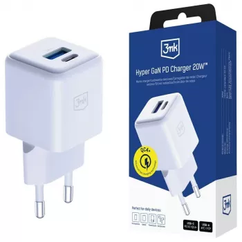 3MK Hyper GaN lādētājs 20W 1xUSB-A 1xUSB-C PD QC4+ balts