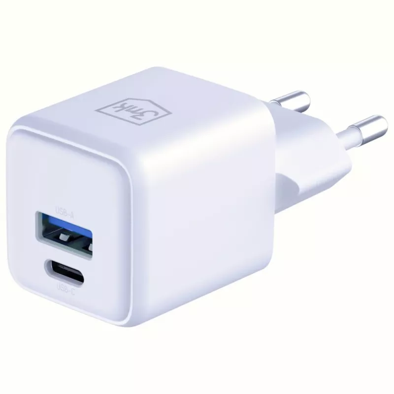 3MK Hyper GaN lādētājs 20W 1xUSB-A 1xUSB-C PD QC4+ balts