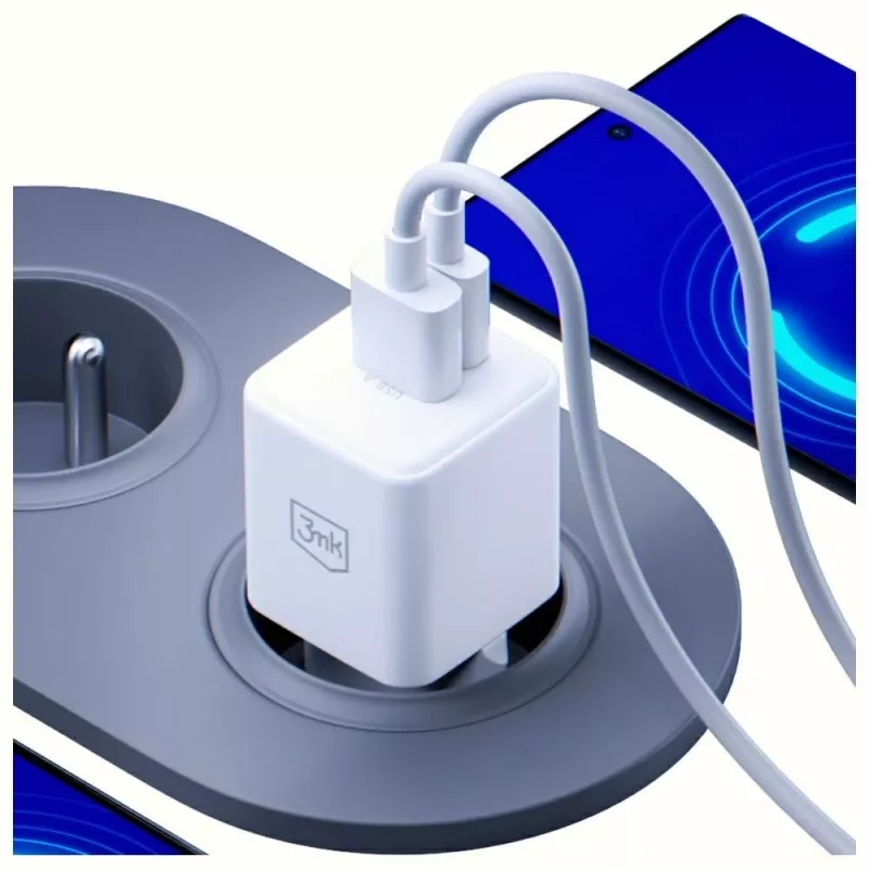 3MK Hyper GaN lādētājs 20W 1xUSB-A 1xUSB-C PD QC4+ balts