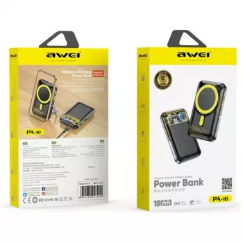 Powerbank Awei PA-10 10000mAh ar bezvadu uzlādi un statīvu Melns