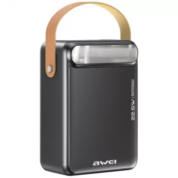 Power bank Awei P102K 80000 mAh 22.5W PD ar 2× USB-C un 3× USB-A, melns