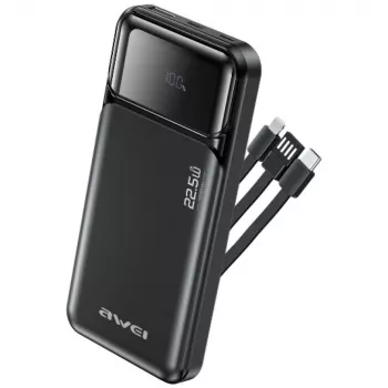 Powerbank Awei PA-91 10000mAh 22,5W PD 2xUSB-C + Kabelis Melns