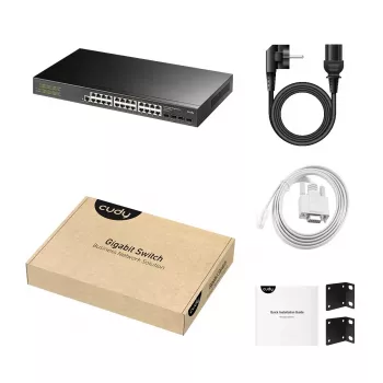 Pārvaldāms L2 Gigabitu Ethernet slēdzis Cudy GS2008S2 ar 8 RJ-45 10/100/1000 portiem un 2 SFP, 1U plaukta stiprinājums, Melns